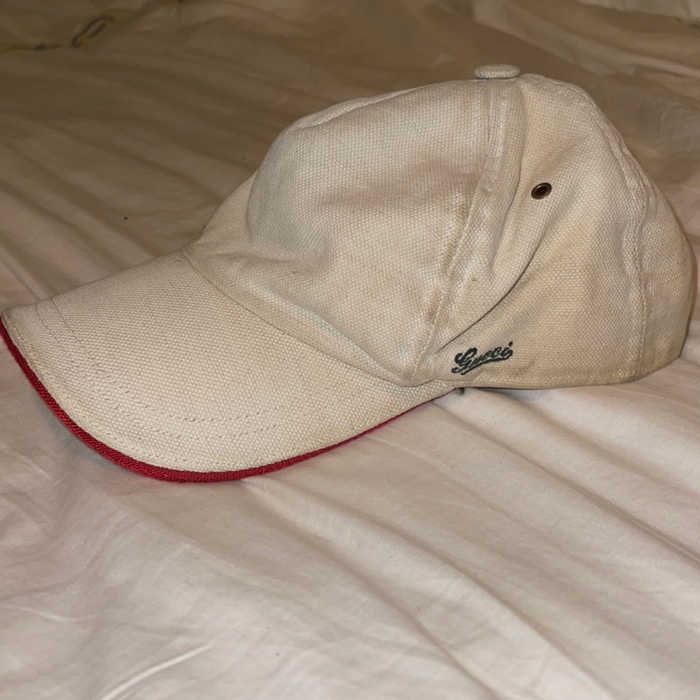 Rare White Linen Gucci Baseball Cap/ Hat Vintage with Gucci